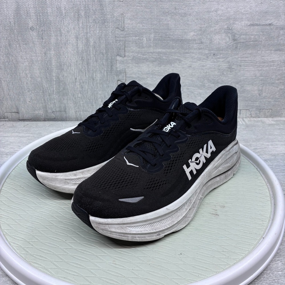 Hoka Bondi 9 Running Shoes Mens 12 EE Black White Wide Athletic 1162013 BWHT